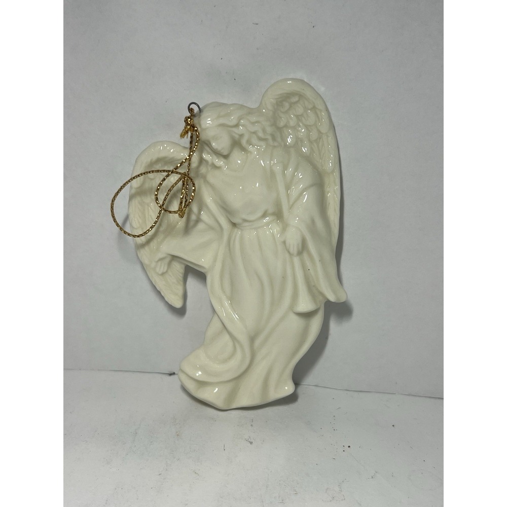 Ivory Porcelain Glazed Angel Ornament Ready To Hang 3.5 x 2.5"